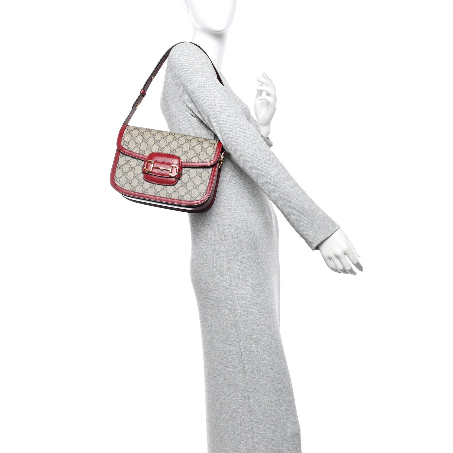 Gucci GG Supreme Monogram Azalea Calfskin Horsebit 1955 Shoulder Bag Beige Ebony New Cherry Red 2 of 10
