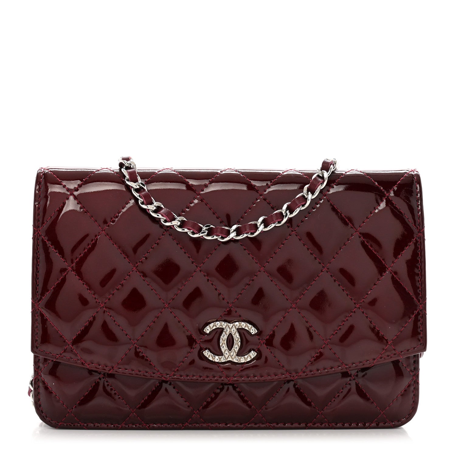 Chanel Patent Quilted Brilliant Wallet On Chain WOC Red 1 of 11