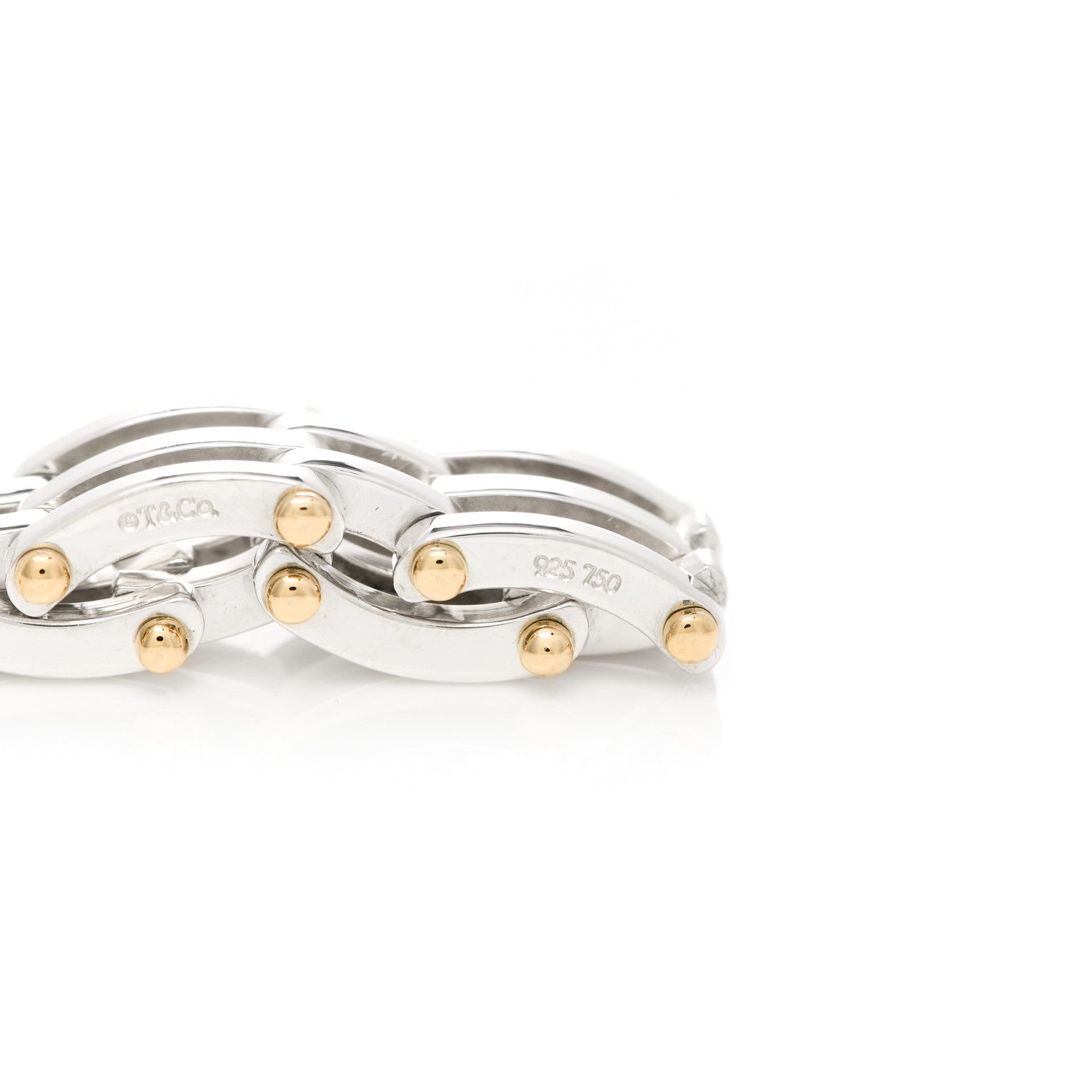 Tiffany Sterling Silver 18K Yellow Gold Gatelink Ring 55 7.25 5 of 6