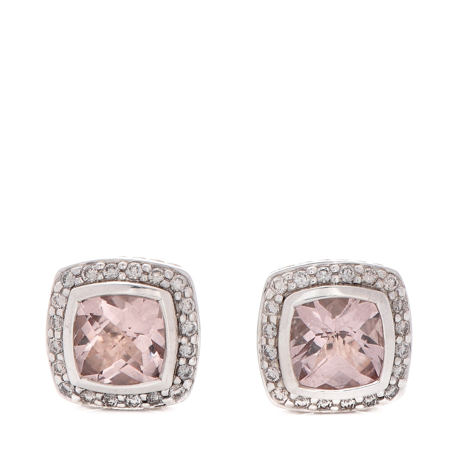David Yurman Sterling Silver Diamond Morganite 7mm Petite Albion Earrings 1 of 5