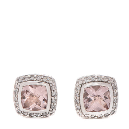 David Yurman Sterling Silver Diamond Morganite 7mm Petite Albion Earrings 1 of 5