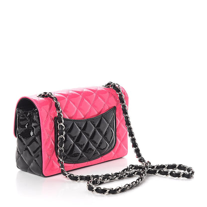 Chanel Patent Calfskin Quilted Bi-Color Mini Rectangular Flap Pink Black 3 of 11