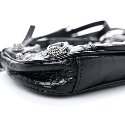 Balenciaga Extra Supple Calfskin Crystal Crocodile Embossed Le Cagole Mini Purse With Chain Black 7 of 8