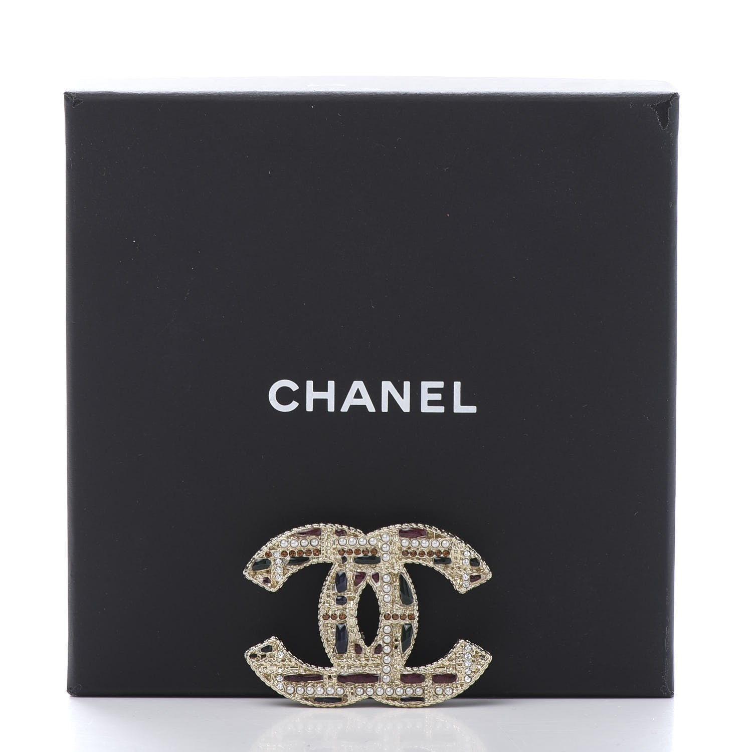 Chanel Crystal Pearl CC Tweed Brooch Gold Multicolor 5 of 5