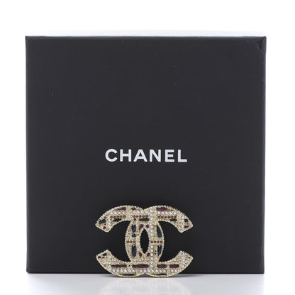 Chanel Crystal Pearl CC Tweed Brooch Gold Multicolor 5 of 5