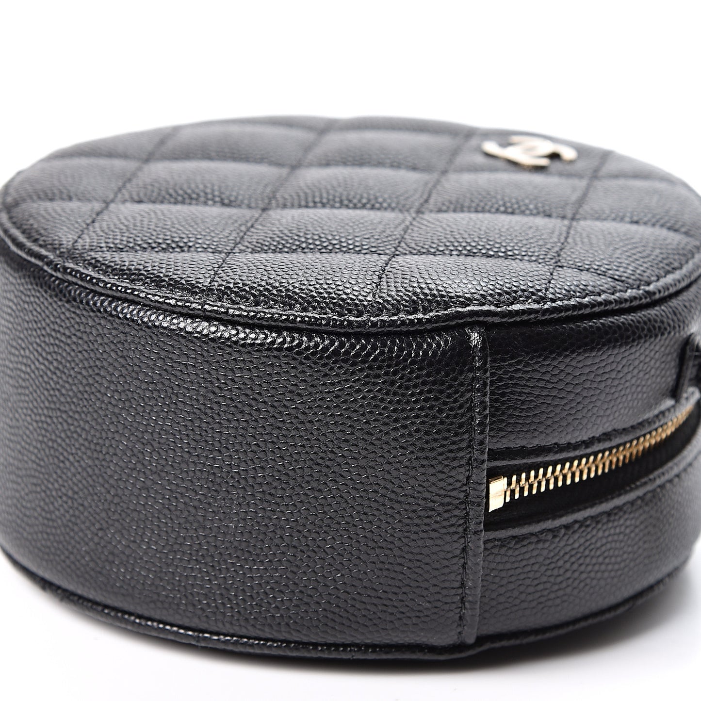 Caviar Quilted Round Clutch With Chain Black