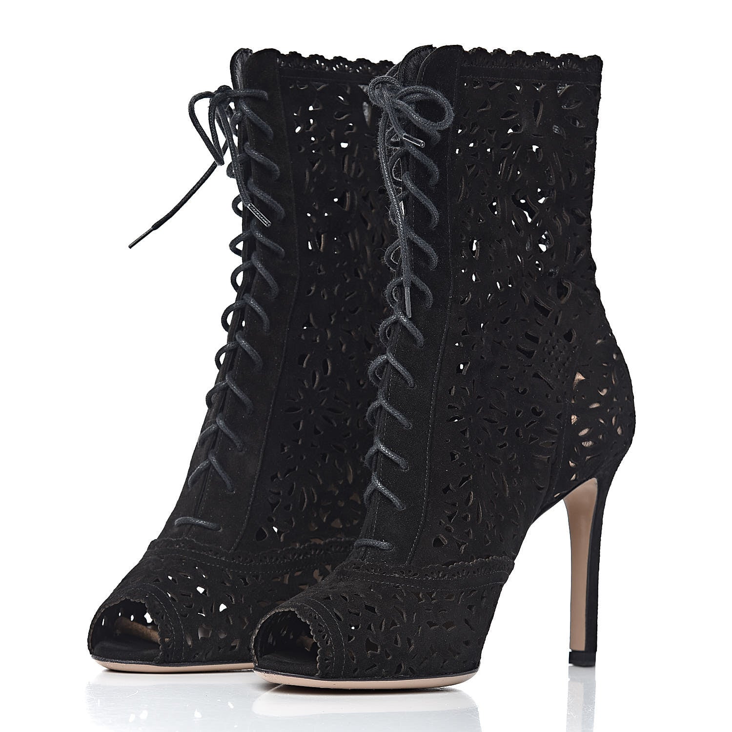 Valentino Garavani Suede Laser Cut Boots 37 Black 3 of 10