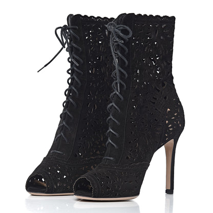 Valentino Garavani Suede Laser Cut Boots 37 Black 3 of 10