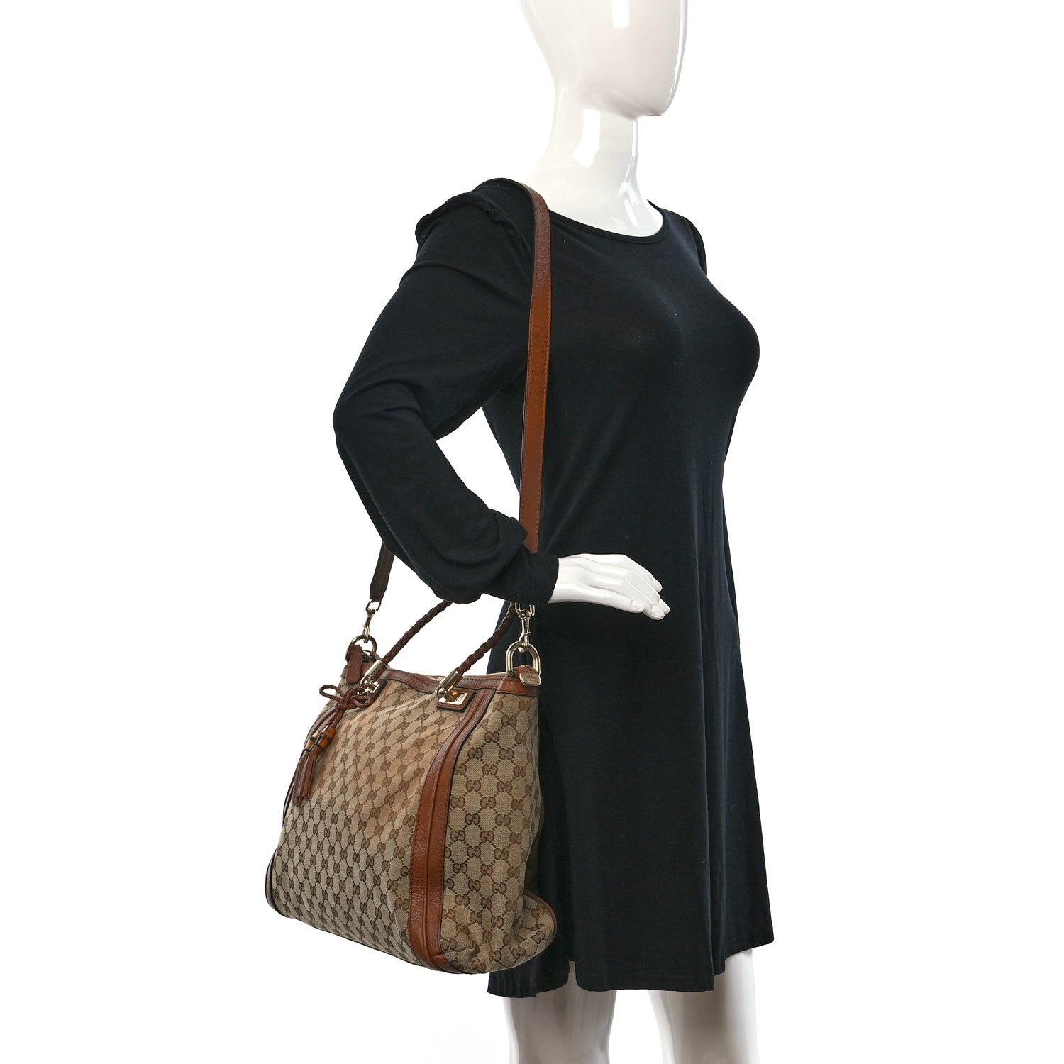 Gucci Monogram Cellarius Calfskin Large Bella Top Handle Bag Beige Ebony Cuir 2 of 9