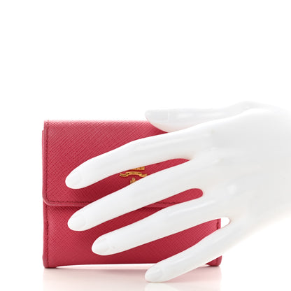 Prada Saffiano Metal Tri-Fold Compact Wallet Peonia 2 of 9