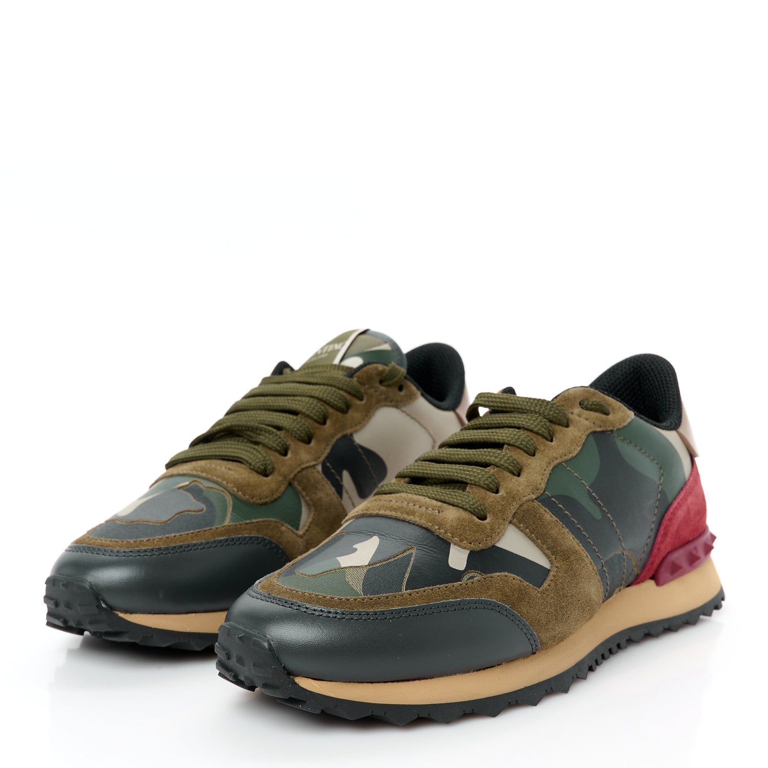 Valentino Garavani Nappa Fabric Suede Camouflage Womens Rockrunner Sneakers 37 Army Green Platino 4 of 9