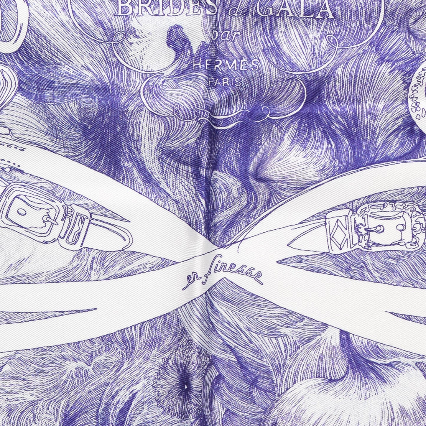 Silk Brides de Gala En Finesse Scarf 90 Encre Blanc Gris Bleuete