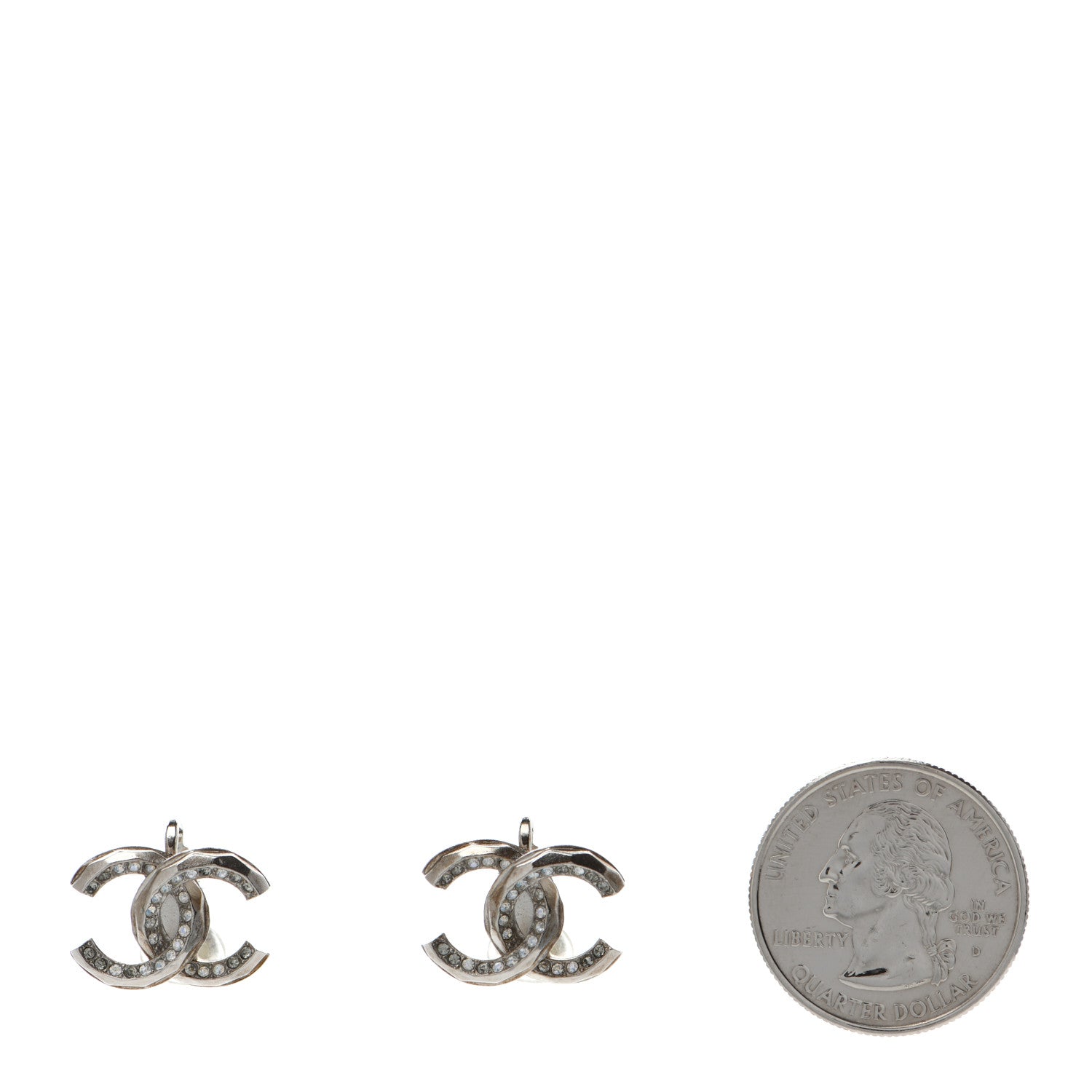 Chanel Crystal CC Clip on Earrings Silver 2 of 5