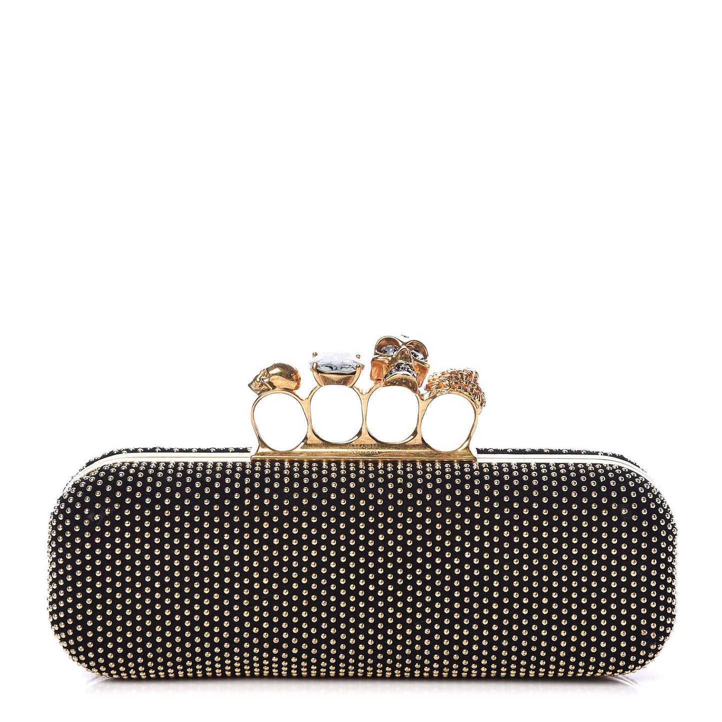 Suede Studded Skull Knuckle Box Clutch Black