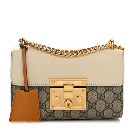 Gucci GG Supreme Monogram Calfskin Small Padlock Shoulder Bag Beige Mystic White Sun Oil 1 of 9
