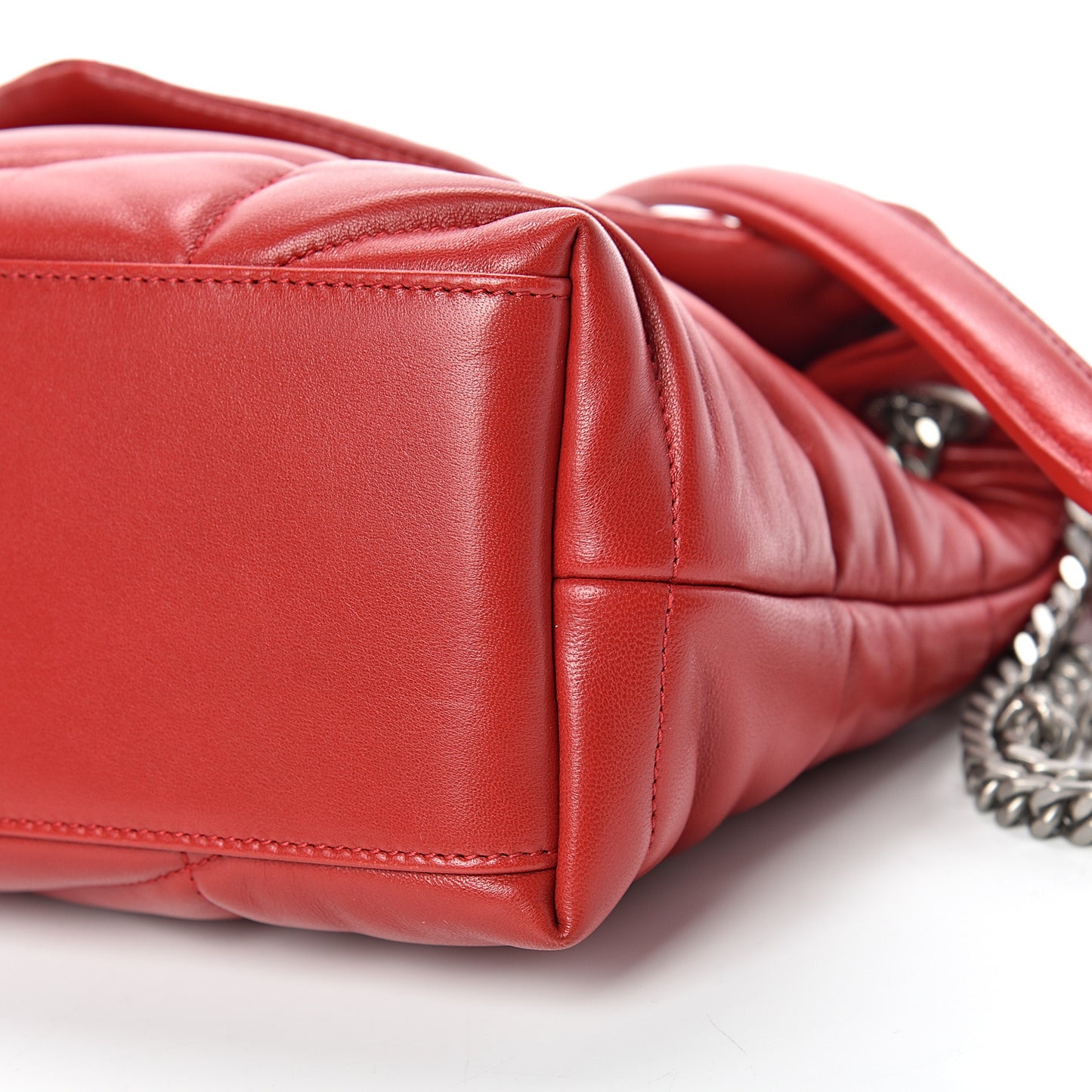 Lambskin Quilted Small Loulou Puffer Monogram Chain Satchel Red