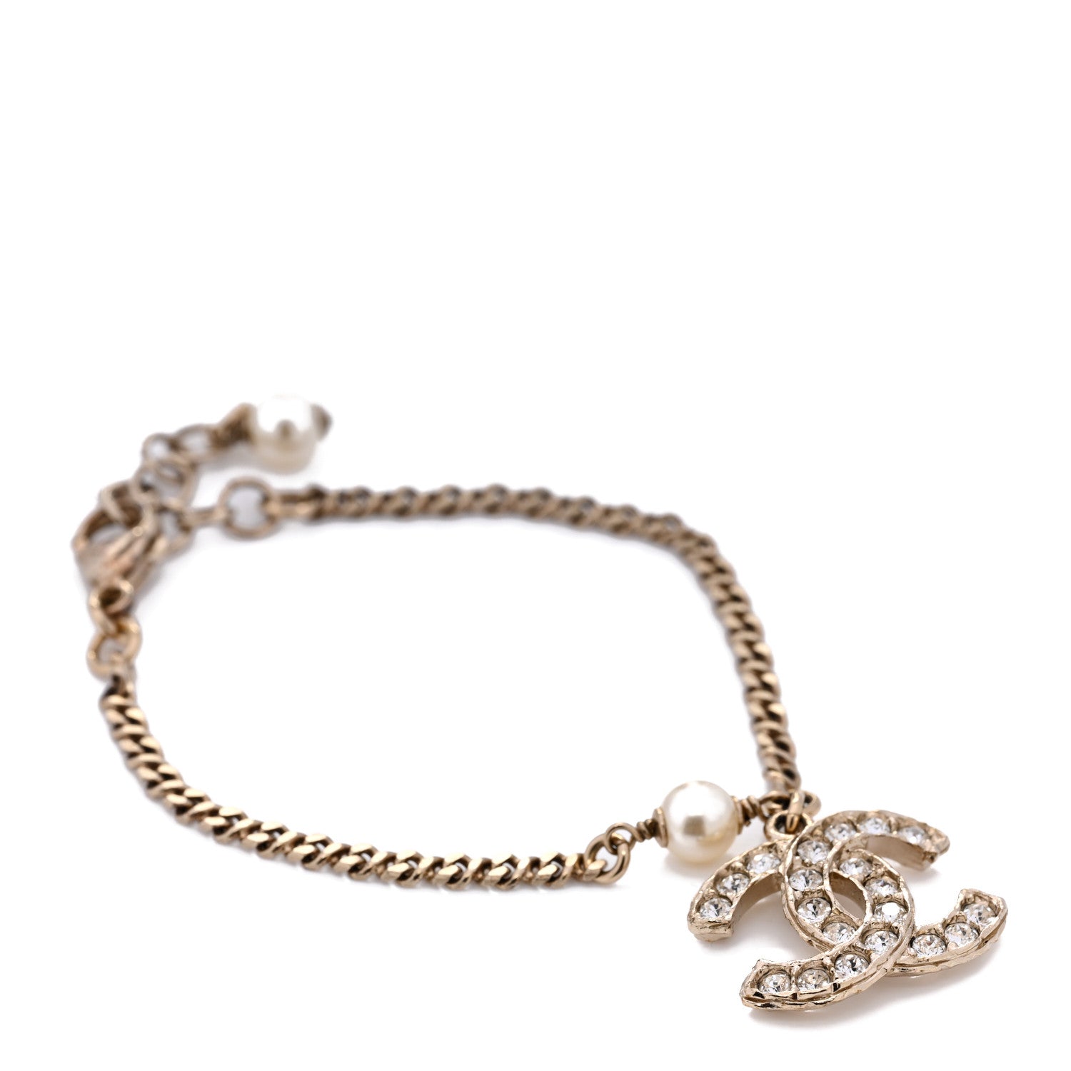 Chanel Pearl Crystal CC Bracelet Light Gold 1 of 6