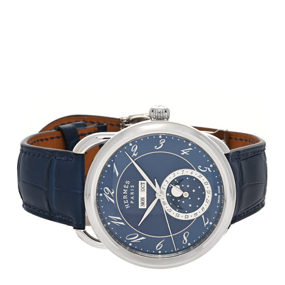Hermes Stainless Steel Alligator 43mm Arceau Grande Lune Automatic Watch Bleu Abysse 2 of 5