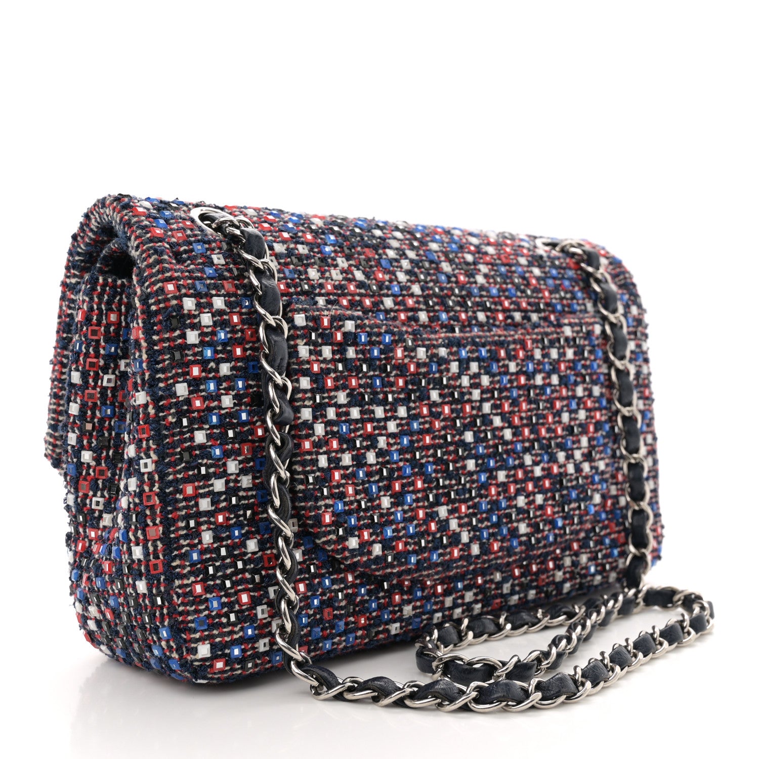 Chanel Sequin Tweed Medium Double Flap Red White Blue 3 of 12