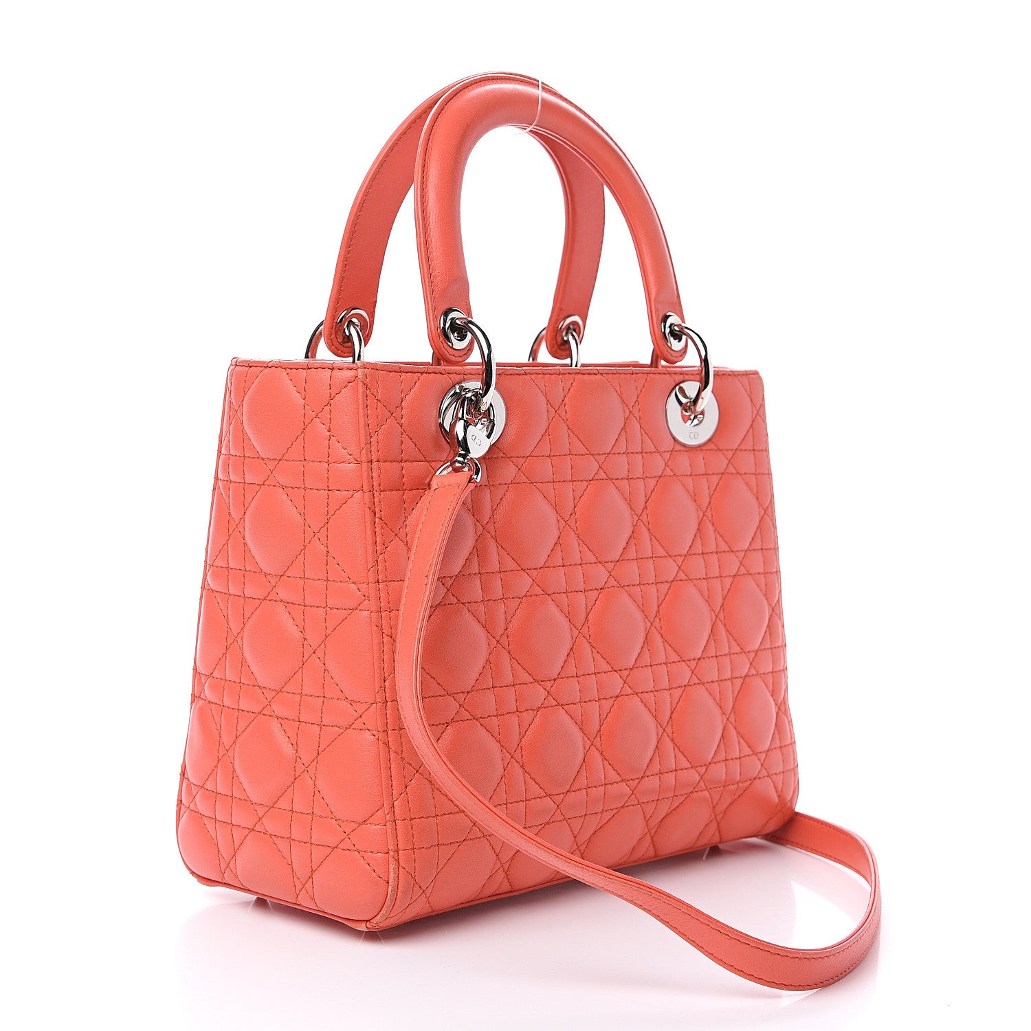 Christian Dior Lambskin Cannage Medium Lady Dior Orange 2 of 13