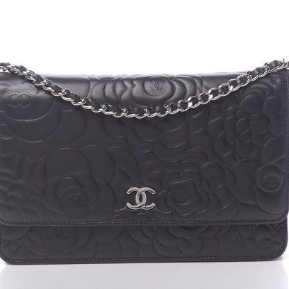 Chanel Lambskin Camellia Embossed Wallet on Chain WOC Black 11 of 12