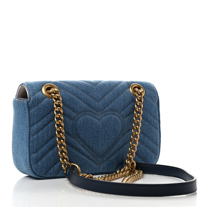 Gucci Denim Matelasse Mini Pearly GG Marmont Shoulder Bag Blue 2 of 10
