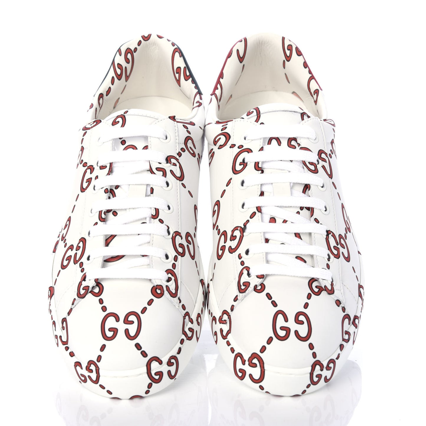 Calfskin GucciGhost Print Mens Ace Sneakers 9 White Hibiscus Red