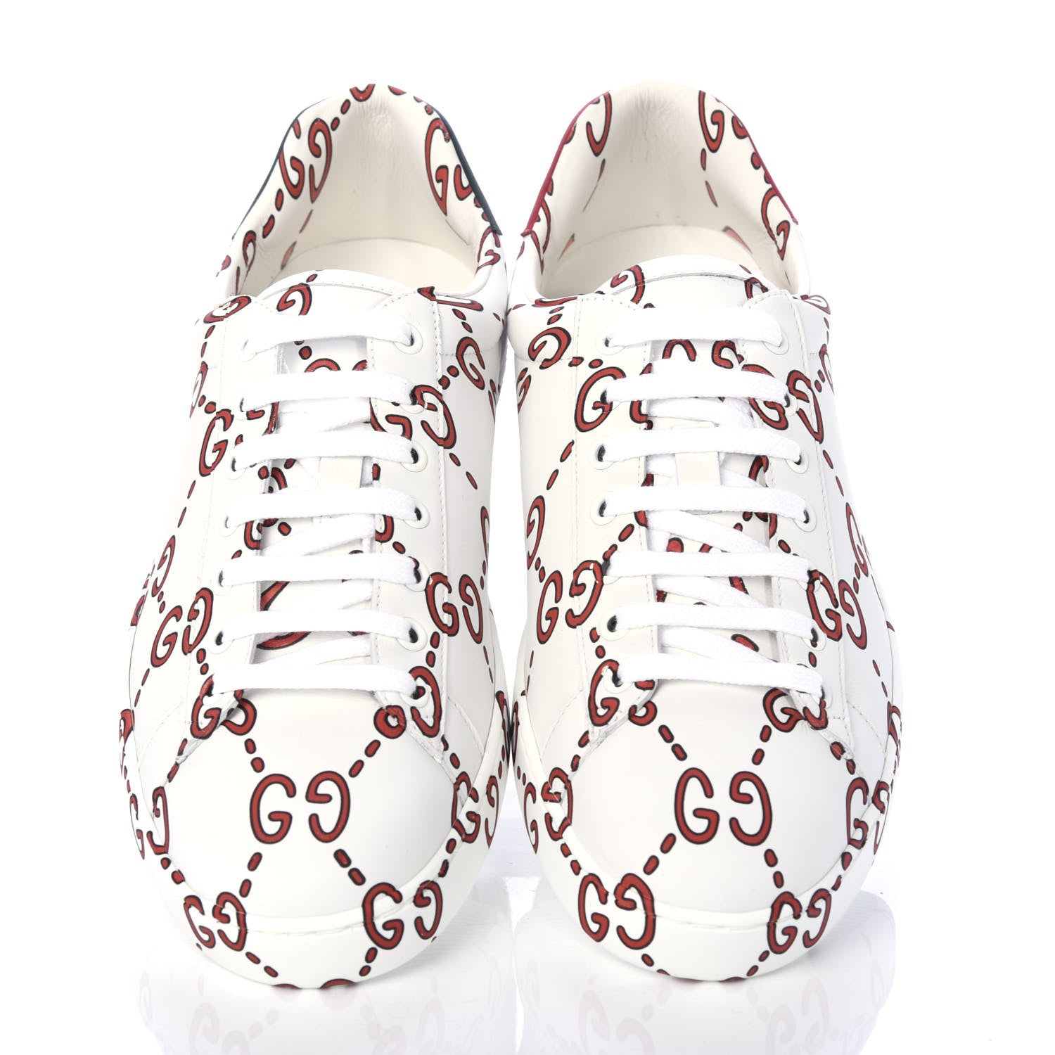 Gucci Calfskin GucciGhost Print Mens Ace Sneakers 9 White Hibiscus Red 5 of 12