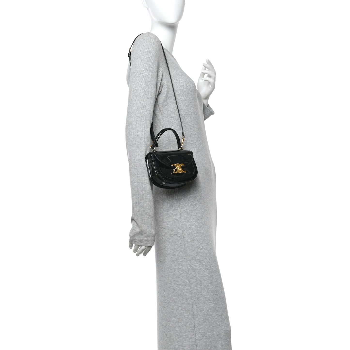 Patent Calfskin Triomphe Mini Besace Clea Black