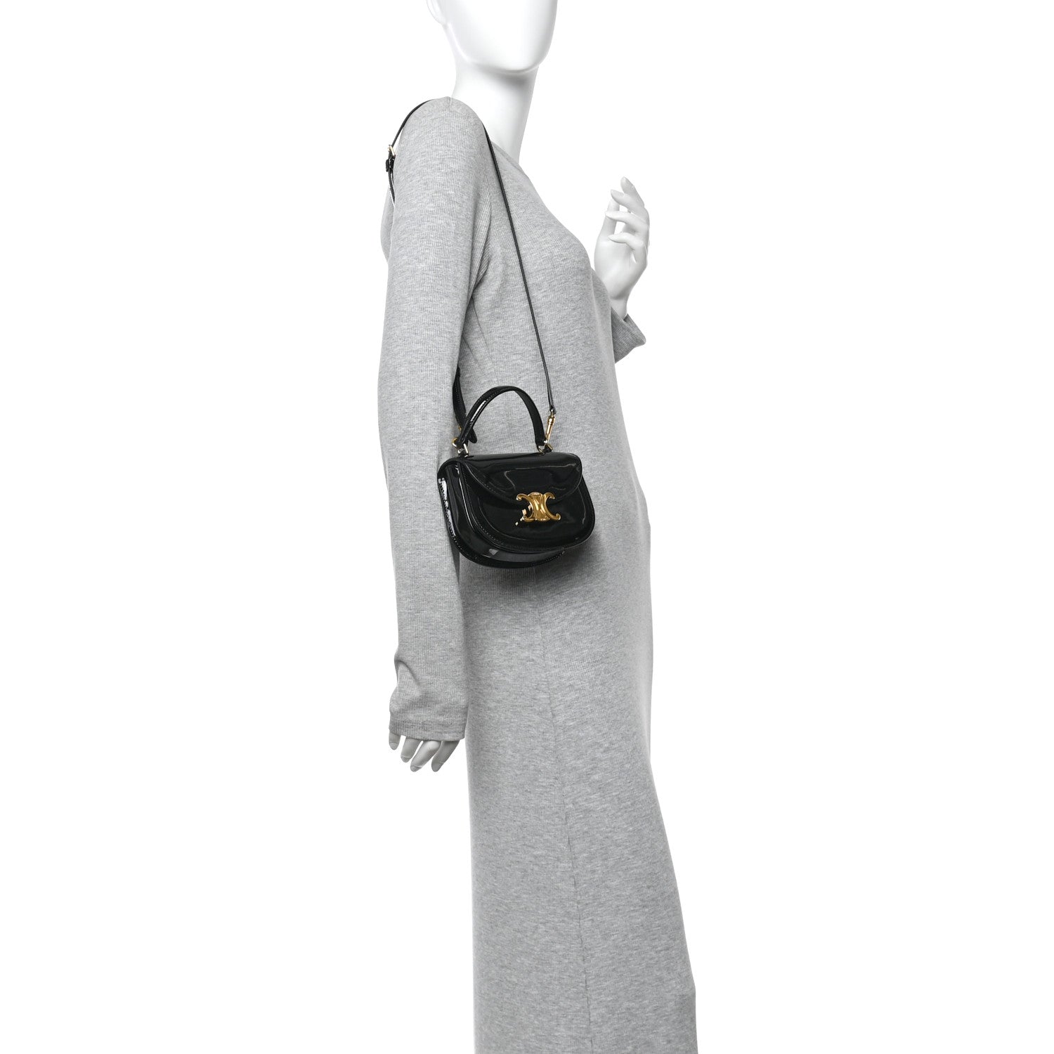 Celine Patent Calfskin Triomphe Mini Besace Clea Black 2 of 10