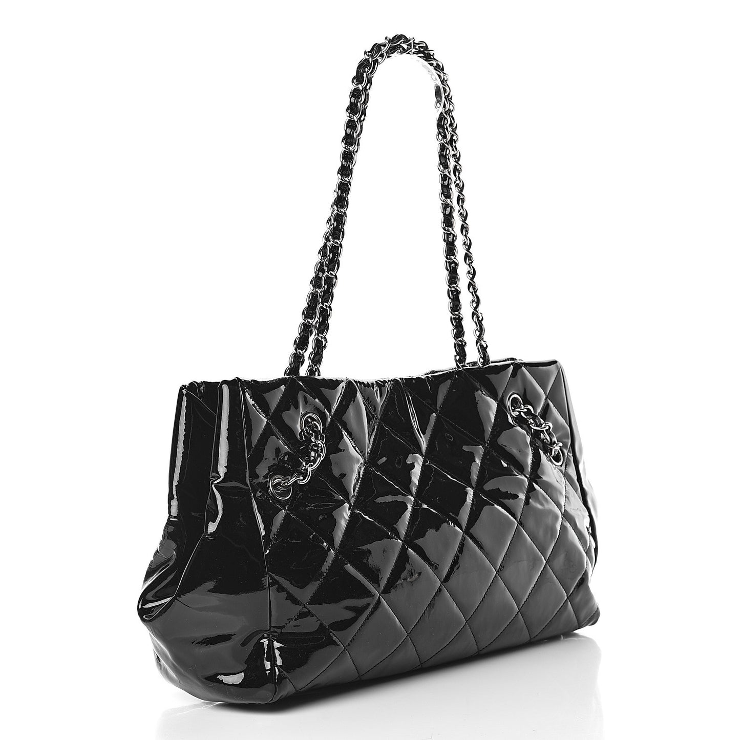 Patent Quilted Medium Cells Tote Black