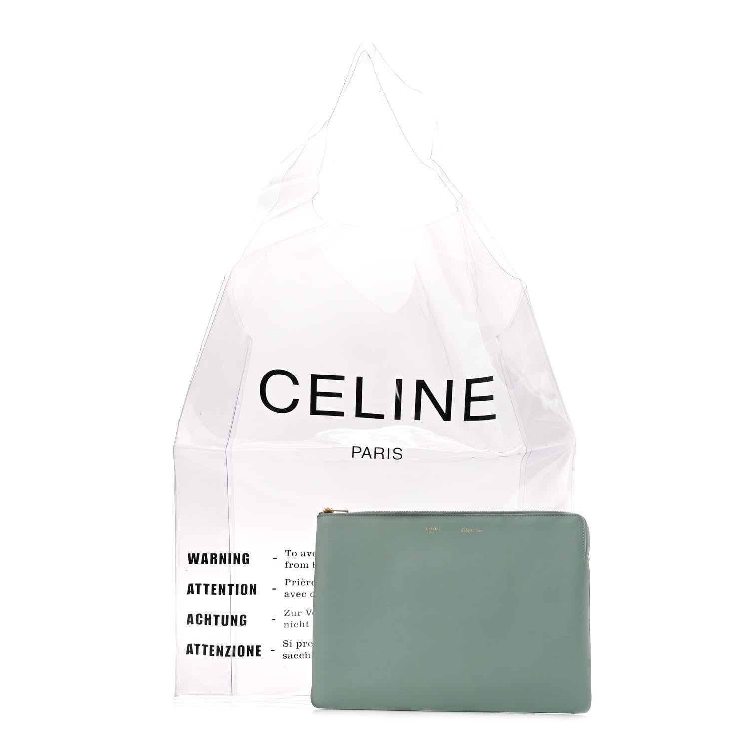 Celine Plastic Bag with Cloudy Lambskin Solo Zip Pouch Clutch Celadon 1 of 9