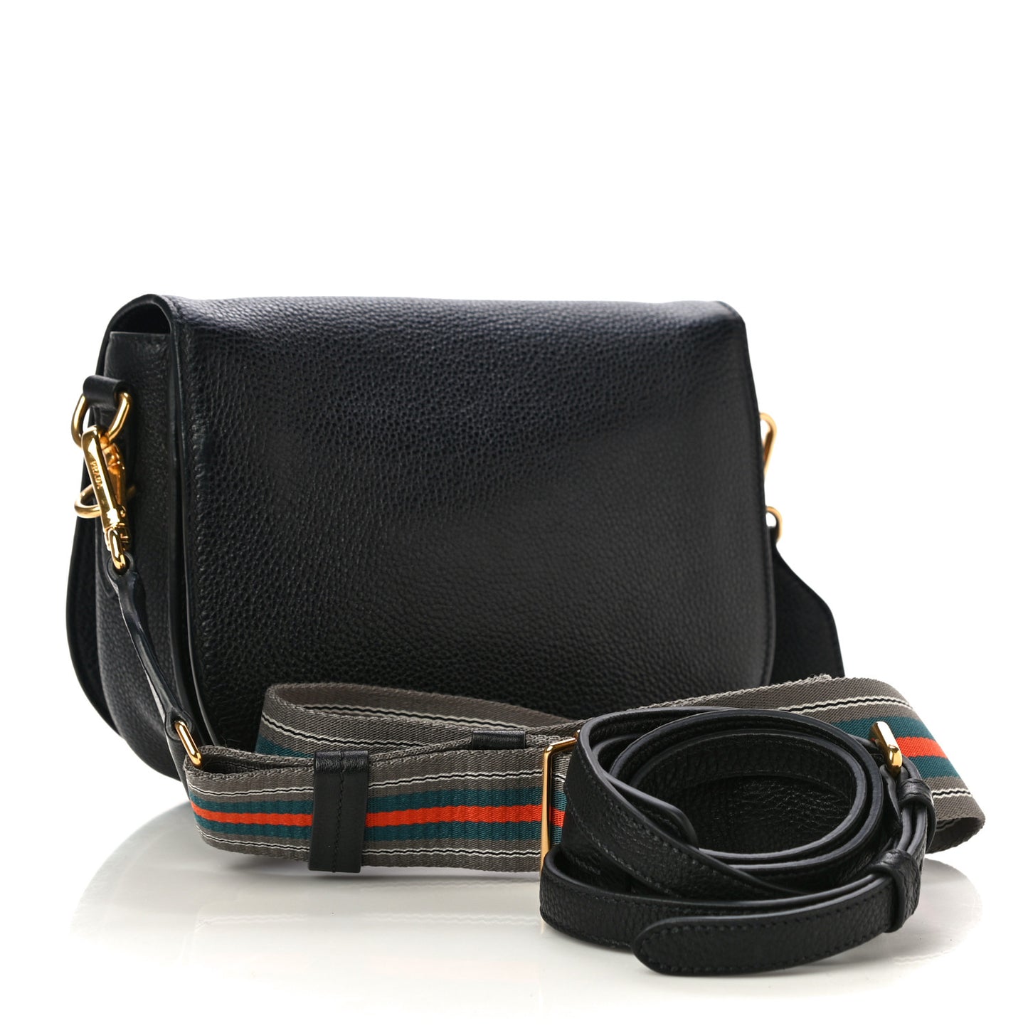 Vitello Daino Soft Shoulder Flap Bag Black