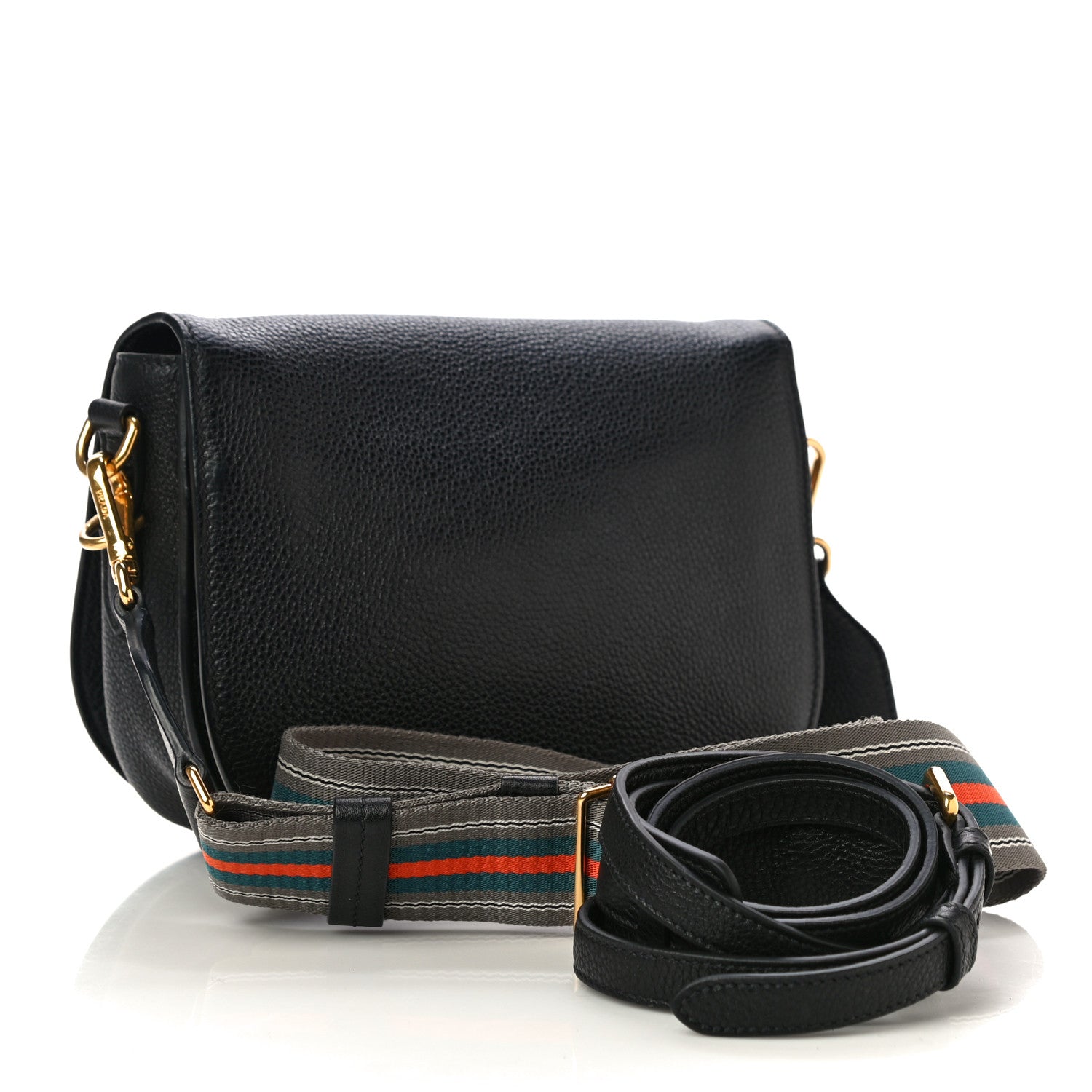 Prada Vitello Daino Soft Shoulder Flap Bag Black 3 of 9