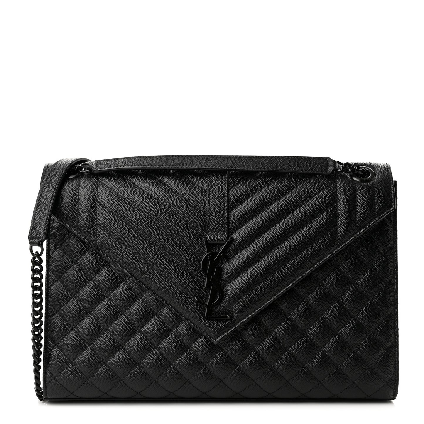 Grain De Poudre Textured Mixed Matelasse Large Triquilt Monogram Monochrome Satchel Black