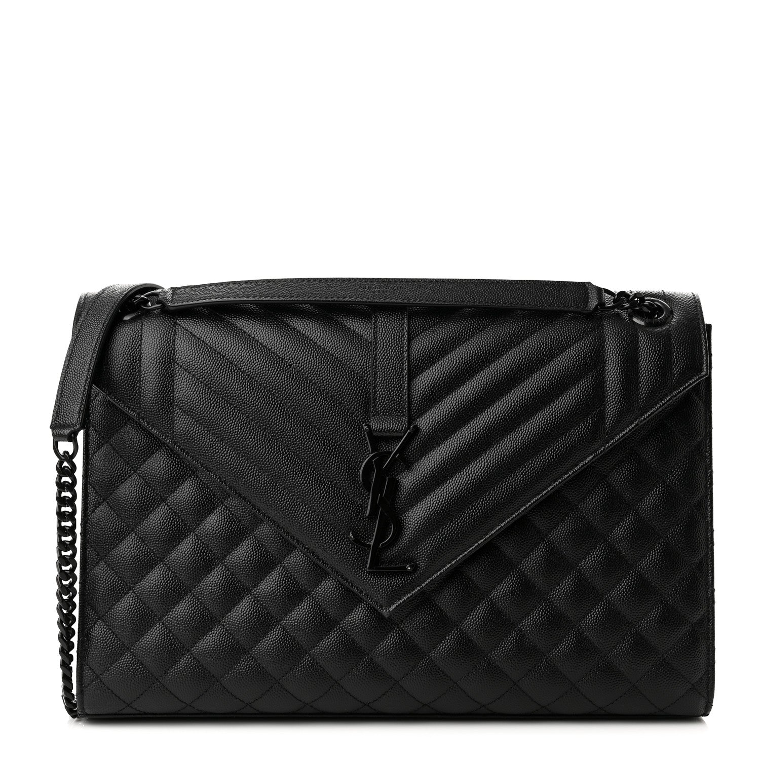 Saint Laurent Grain De Poudre Textured Mixed Matelasse Large Triquilt Monogram Monochrome Satchel Black 1 of 10