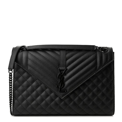 Saint Laurent Grain De Poudre Textured Mixed Matelasse Large Triquilt Monogram Monochrome Satchel Black 1 of 10
