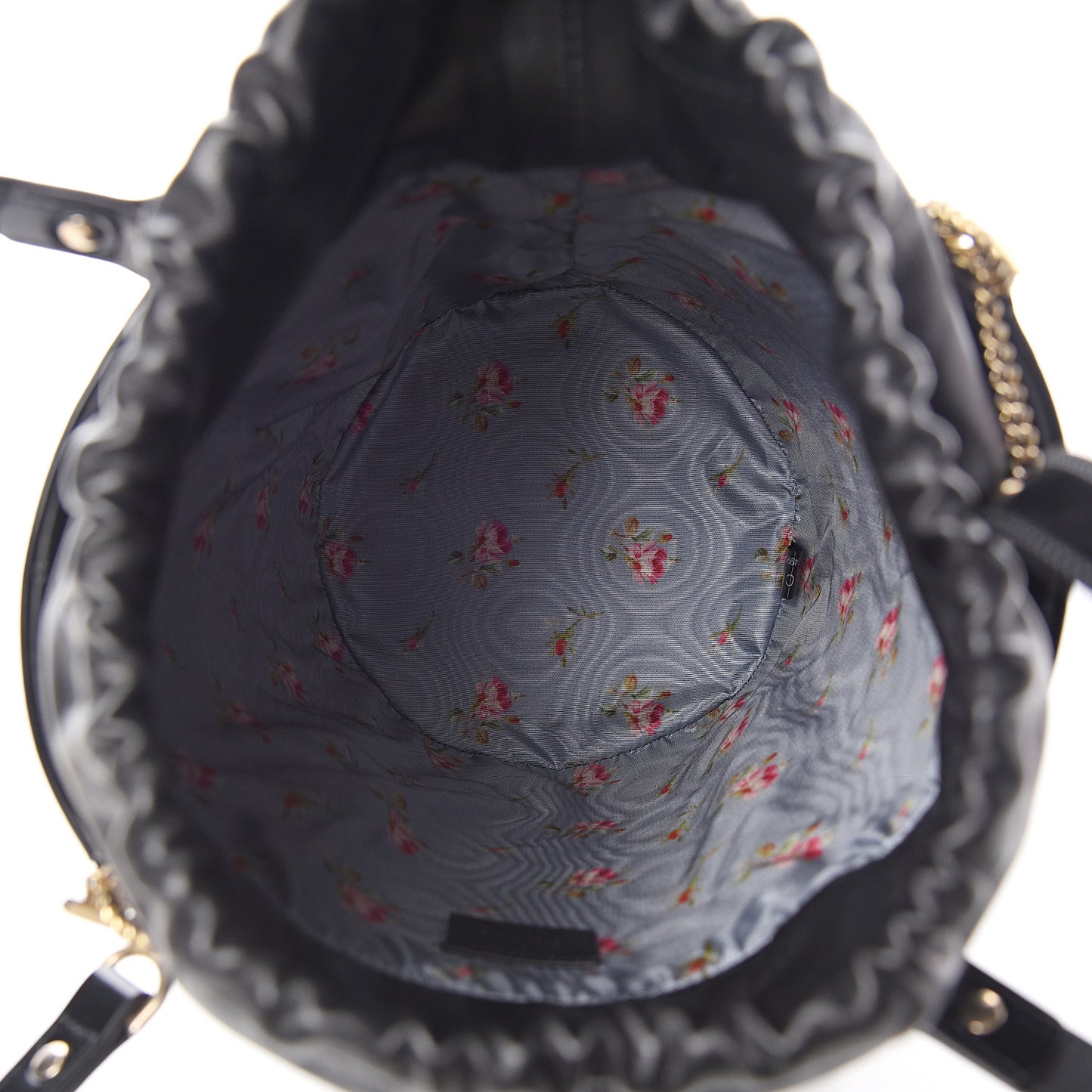 Lambskin Vinyl Enamel Mini Bucket Bag Black Ruggine