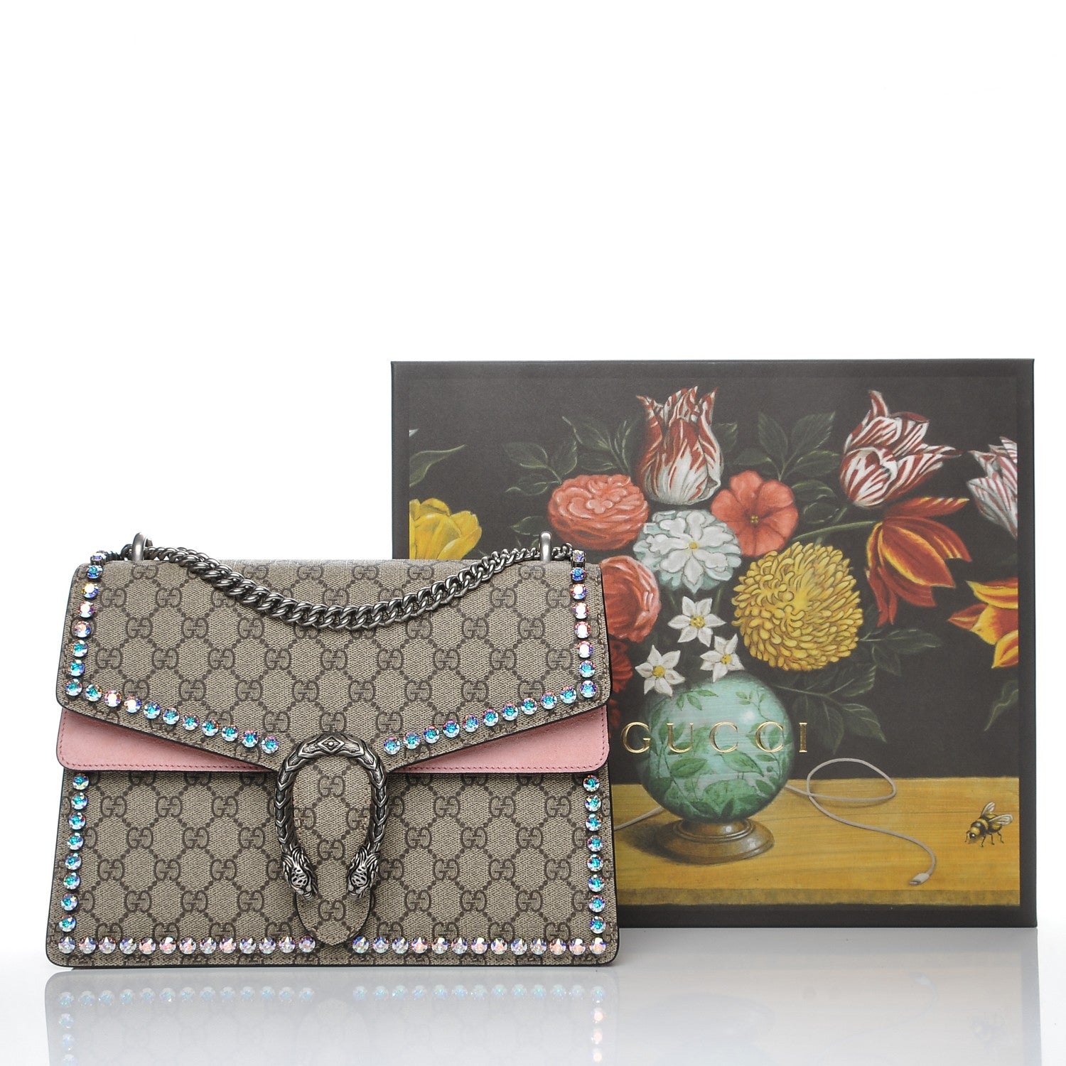 Gucci GG Supreme Monogram Suede Crystal Medium Dionysus Shoulder Bag Beige Ebony Light Peonia 9 of 9