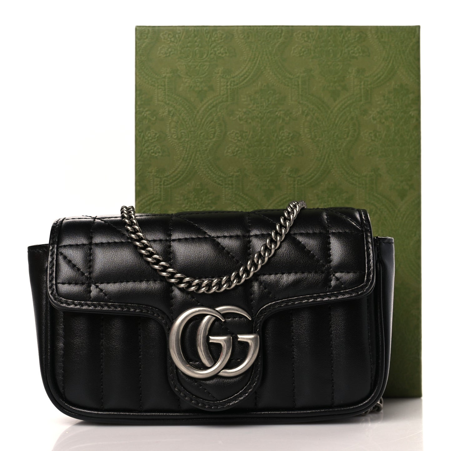 Calfskin Matelasse Aria Super Mini GG Marmont Shoulder Bag Black