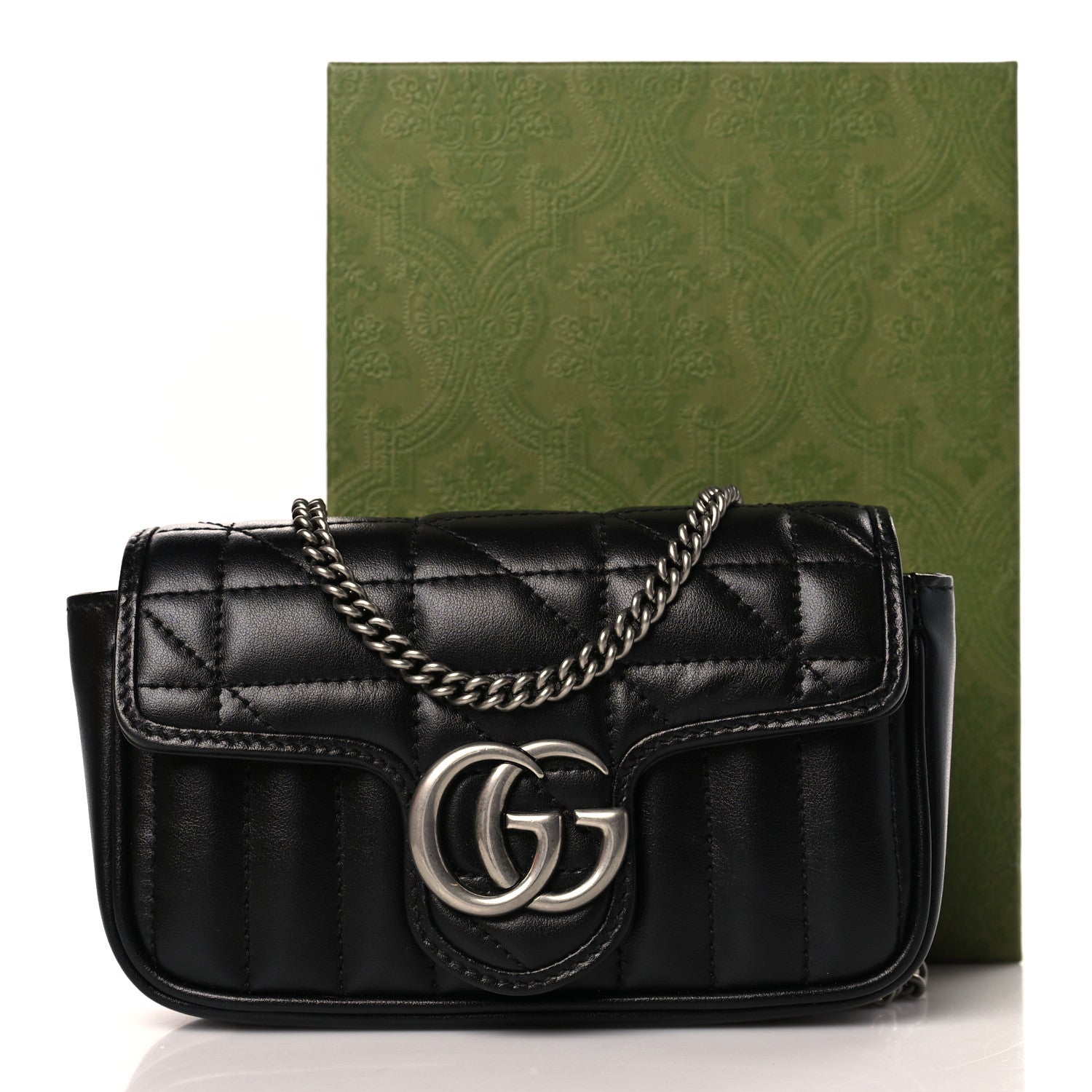 Gucci Calfskin Matelasse Aria Super Mini GG Marmont Shoulder Bag Black 10 of 10