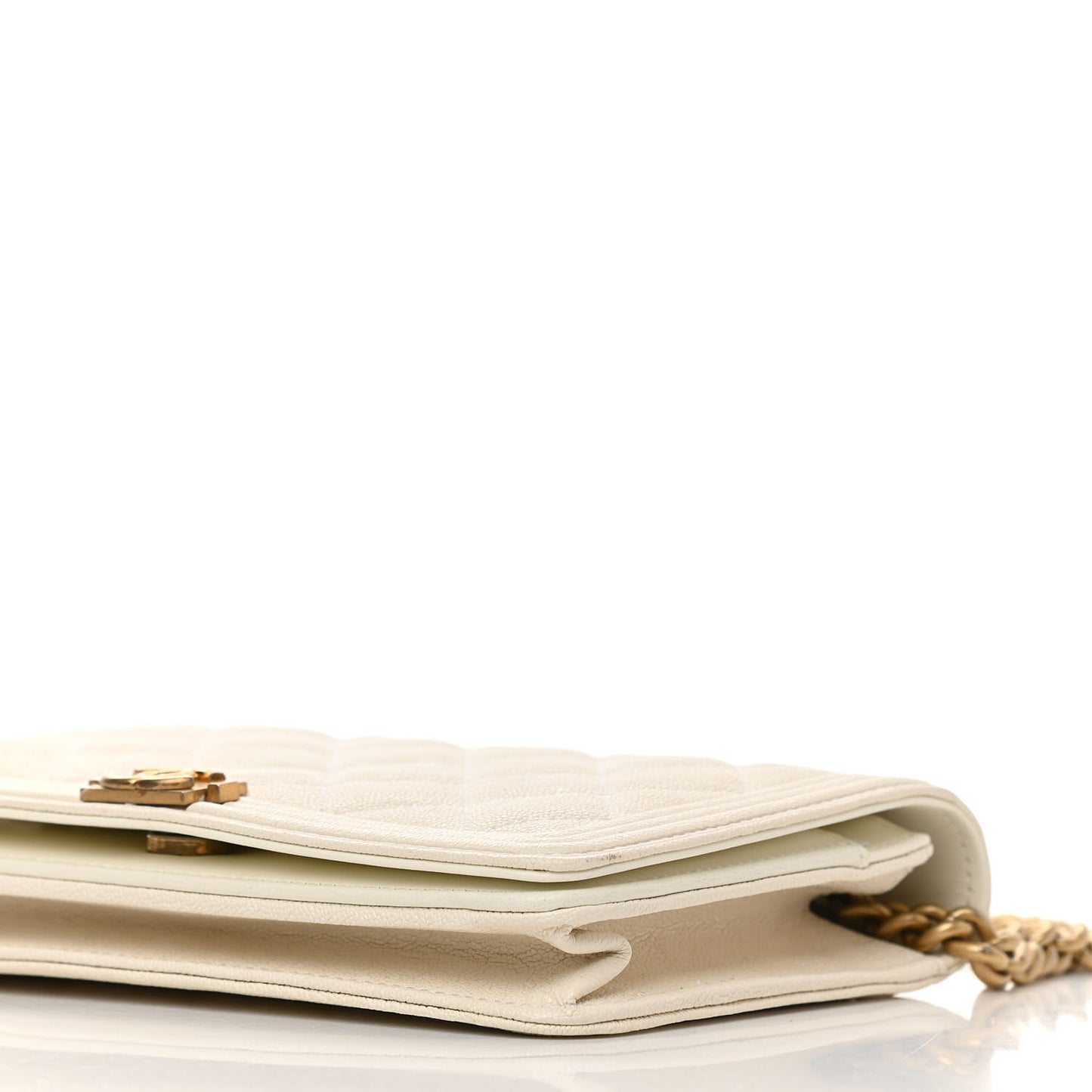 Caviar Quilted Boy Wallet On Chain WOC White