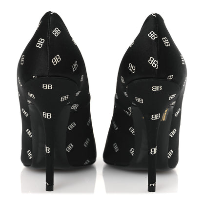 Balenciaga Crepe Satin BB Allover Logo Knife 100mm Pumps 39.5 Black 6 of 11