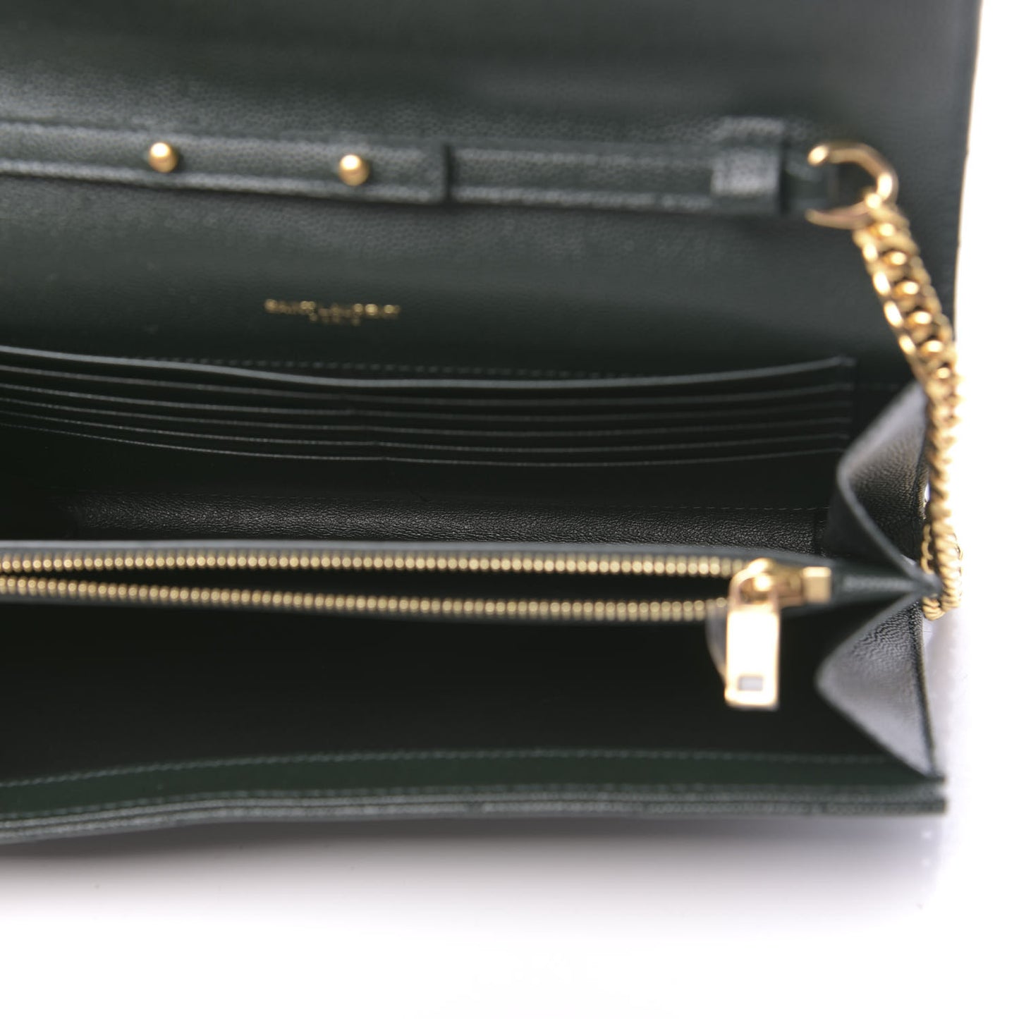 Grain De Poudre Matelasse Chevron Monogram Chain Wallet Dark Green