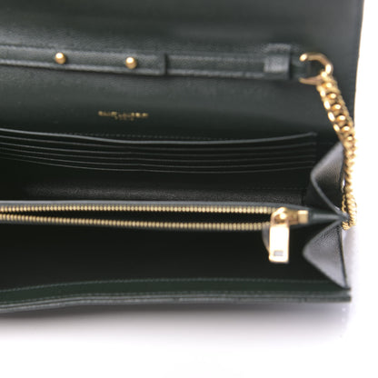 Saint Laurent Grain De Poudre Matelasse Chevron Monogram Chain Wallet Dark Green 5 of 10