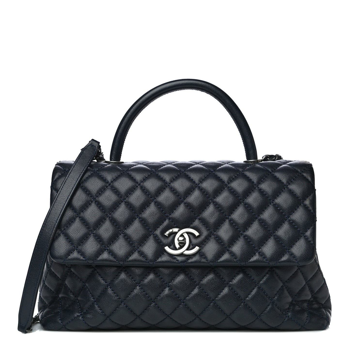 Caviar Quilted Medium Coco Handle Flap Navy Blue