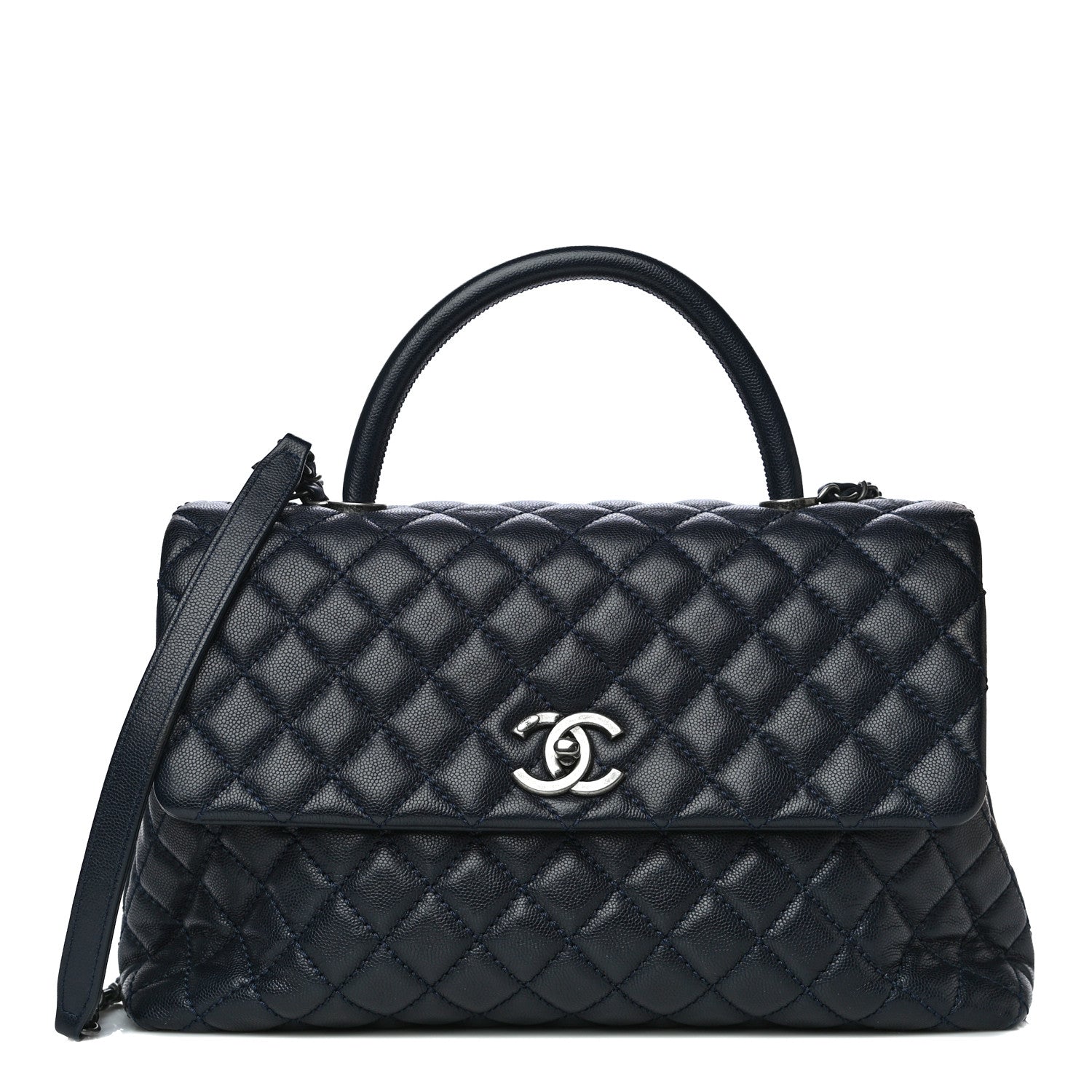 Chanel Caviar Quilted Medium Coco Handle Flap Navy Blue 1 of 14