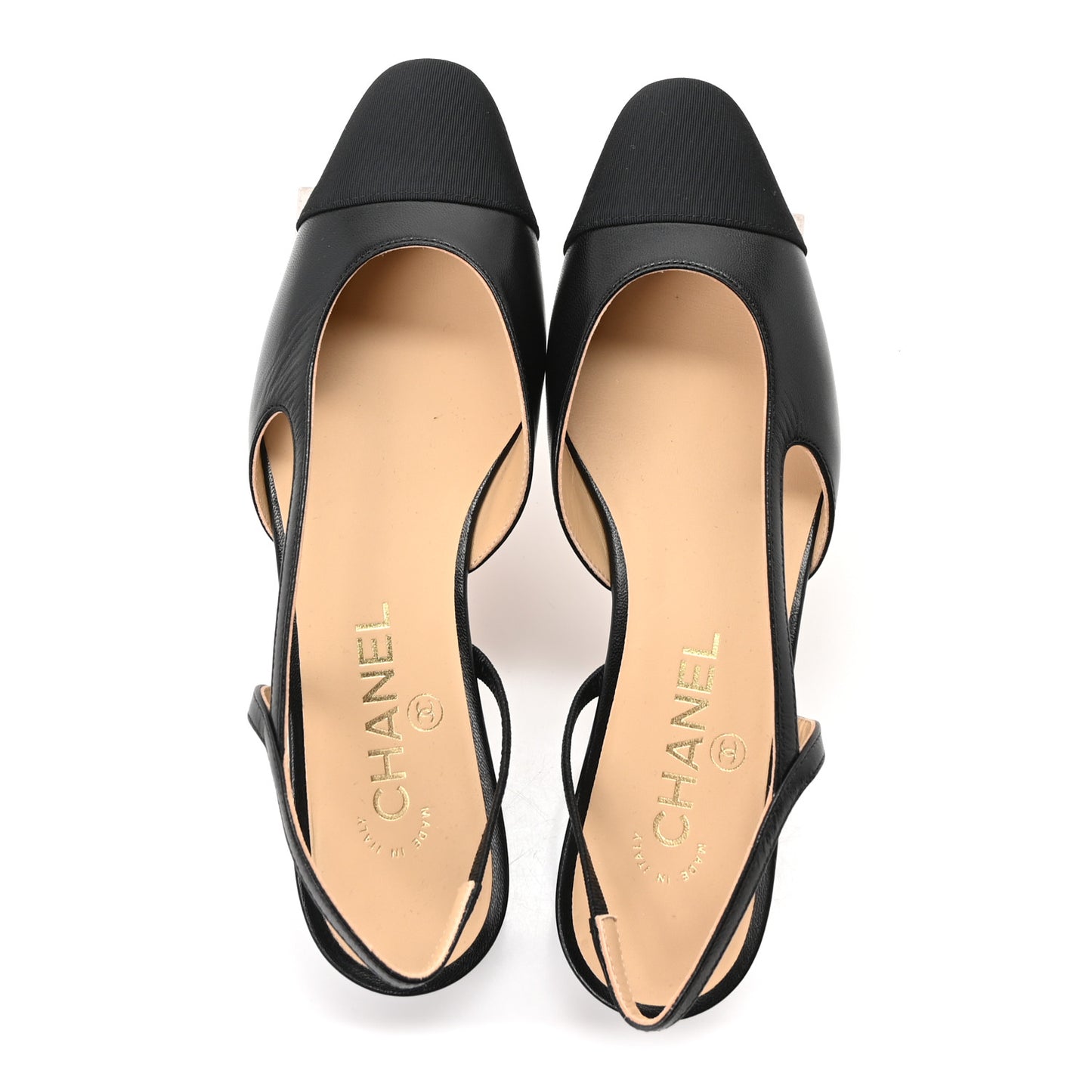 Goatskin Grosgrain Cap Toe CC Slingback Sandals 37 Black