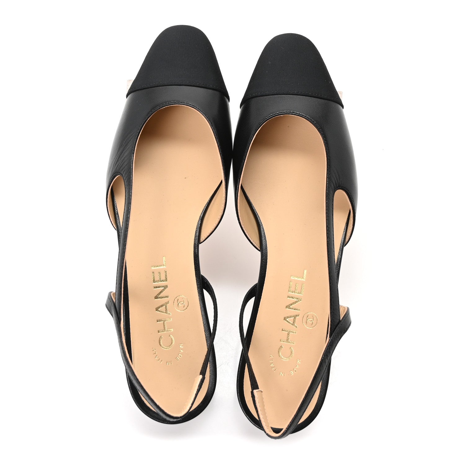 Chanel Goatskin Grosgrain Cap Toe CC Slingback Sandals 37 Black 2 of 10