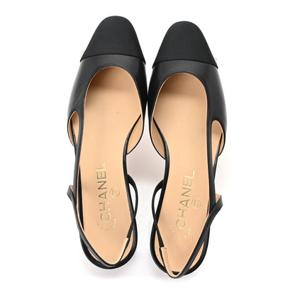 Chanel Goatskin Grosgrain Cap Toe CC Slingback Sandals 37 Black 2 of 10